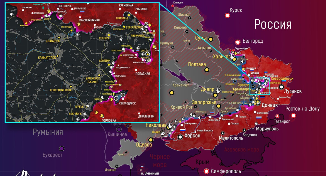 Карта украины с областями боевых действий на сегодняшний день подробная с городами и поселками